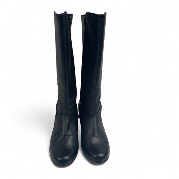 Clarks Boots Womens 9.5M Tall Riding Black Leather Side Zip Knee High Block Heel - Picture 3 of 7